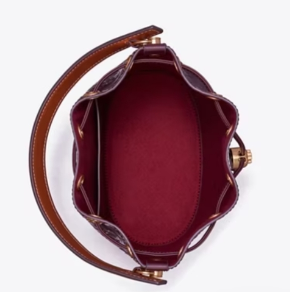 Tory Burch T Monogram Patent Embossed Bucket Bag & Wallet in Albarossa - Picture 6 of 17